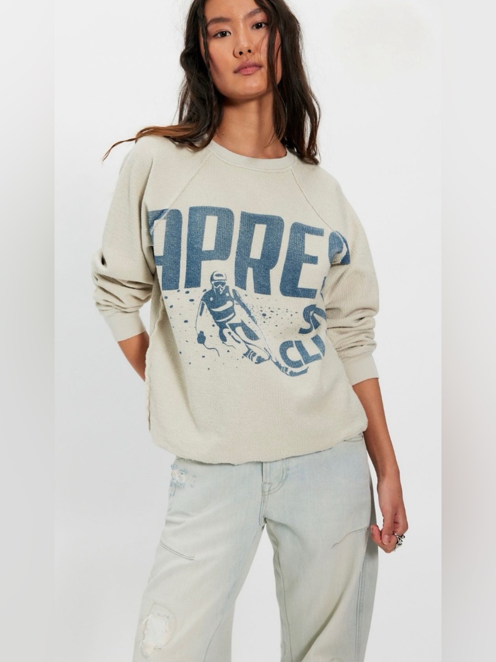 NWT FREE PEOPLE RETRO BRAND ASPRES SKI PULLOVER SWEATSHIRT IVORY LARGE